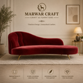 The Royal Velvet Chaise Lounge – Premium Crimson Maroon Daybed with Golden Metal Legs