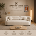 The Arc Cloud Sofa – Premium Cream Bouclé Curved 3-Seater Couch with Solid Wood Legs