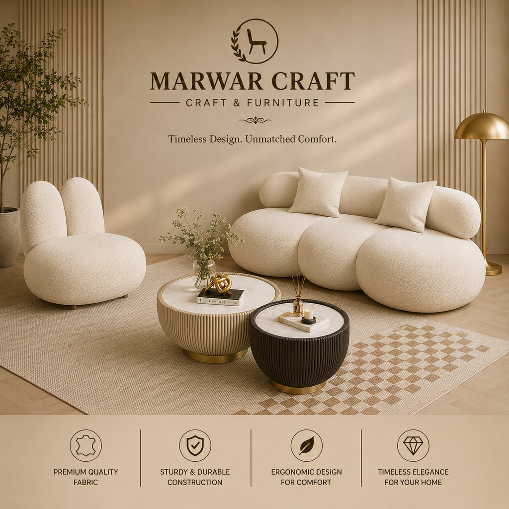 The Marshmallow Cloud Bouclé Sofa Set – Premium Cream 3-Seater Couch &amp; Accent Lounge Chair