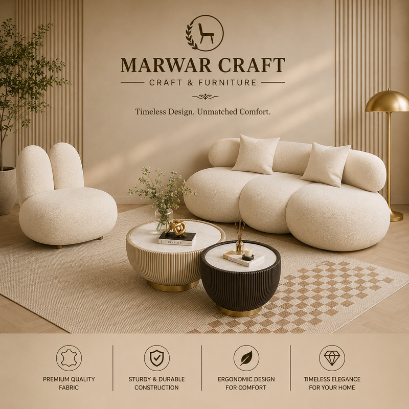 The Marshmallow Cloud Bouclé Sofa Set – Premium Cream 3-Seater Couch & Accent Lounge Chair