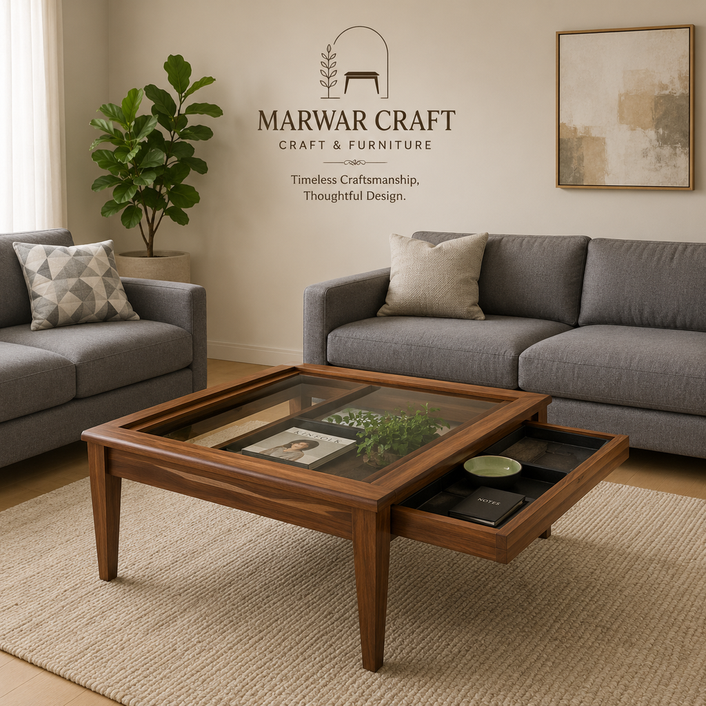Tate Square Solid Wood Coffee Table In Teak Finish - Marwar Craft & Furiniture