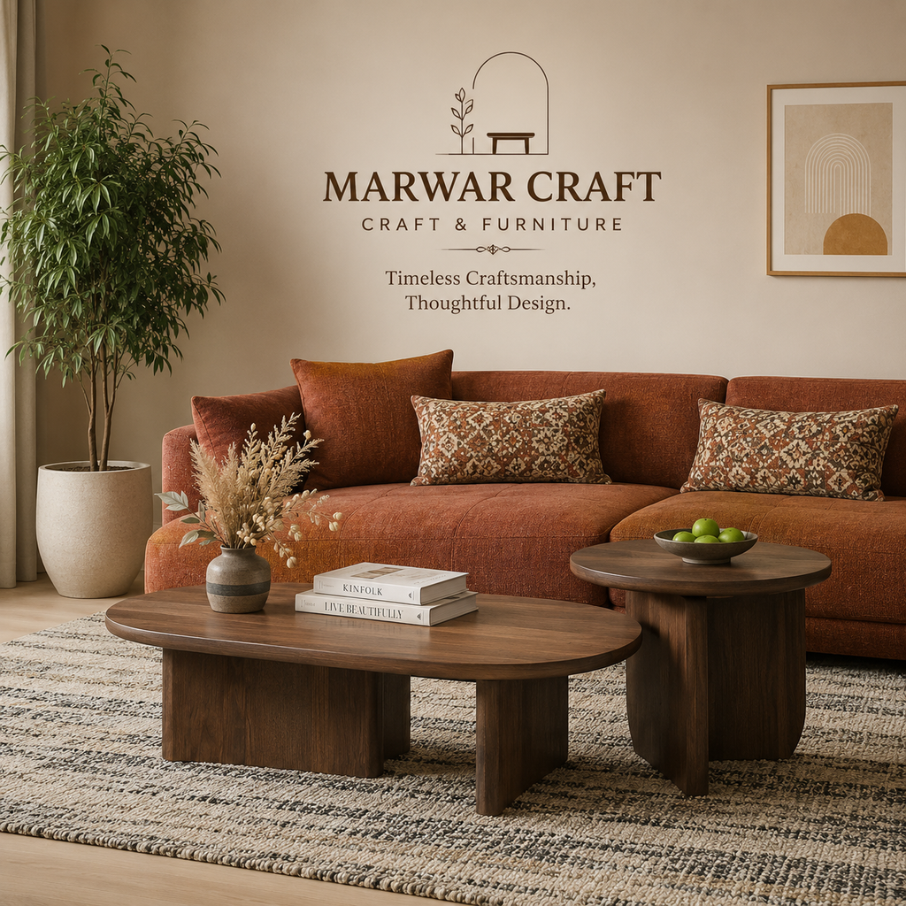 Kaya Solid Wood Coffee Table In Danish Walnut Finish - Marwar Craft & Furiniture