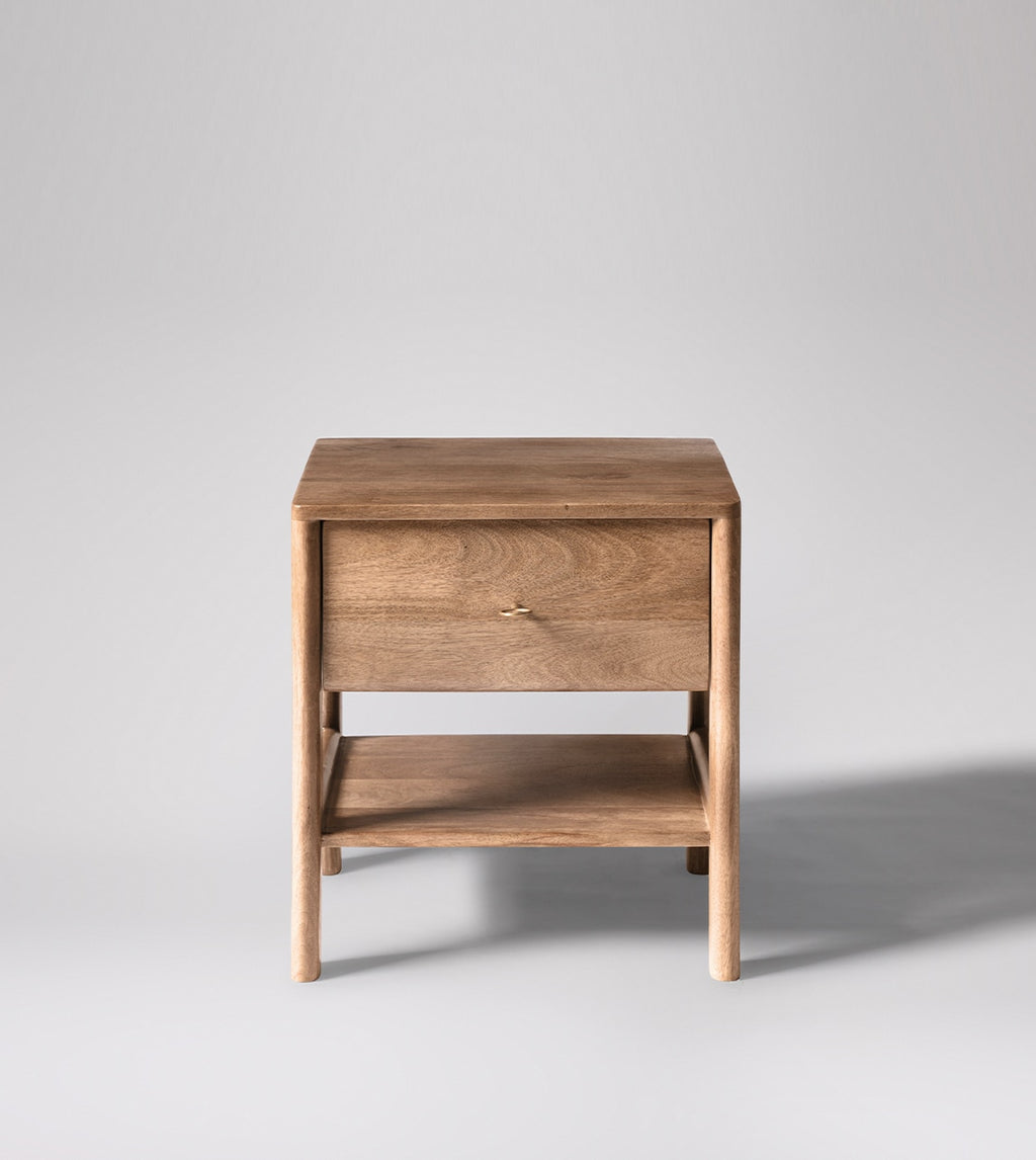 Lieaf Solid Wood Bed Side Table In Natural Finish - Woodenmood -Marwar Craft & Furniture