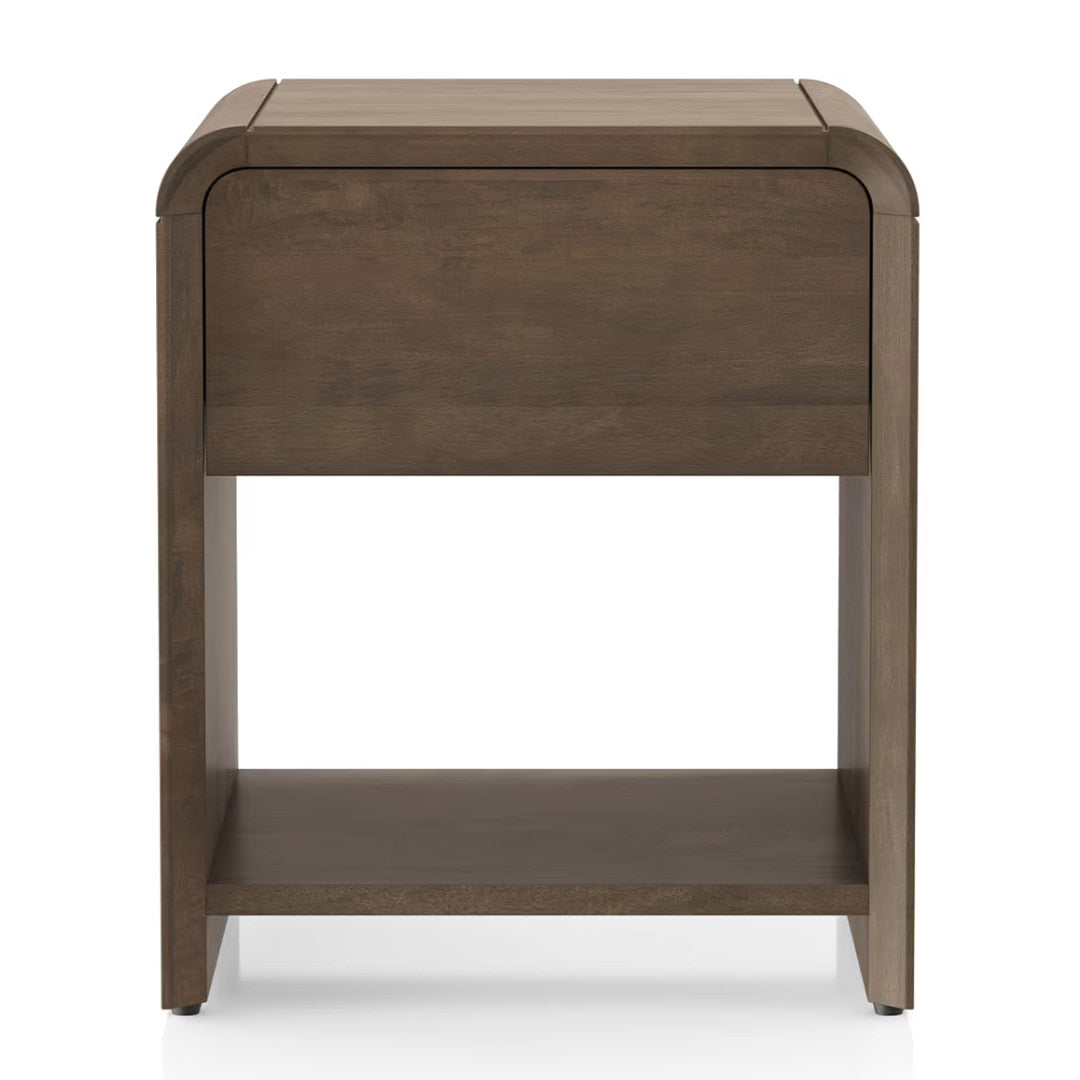 Hiro Solid Wood Bedside Table In Danish Walnut Finish - Marwar Craft & Furniture