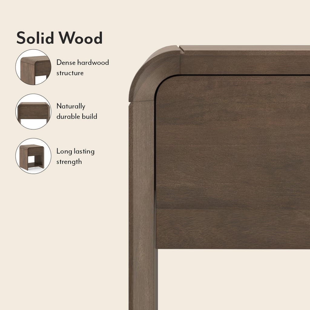 Hiro Solid Wood Bedside Table In Danish Walnut Finish - Marwar Craft & Furniture