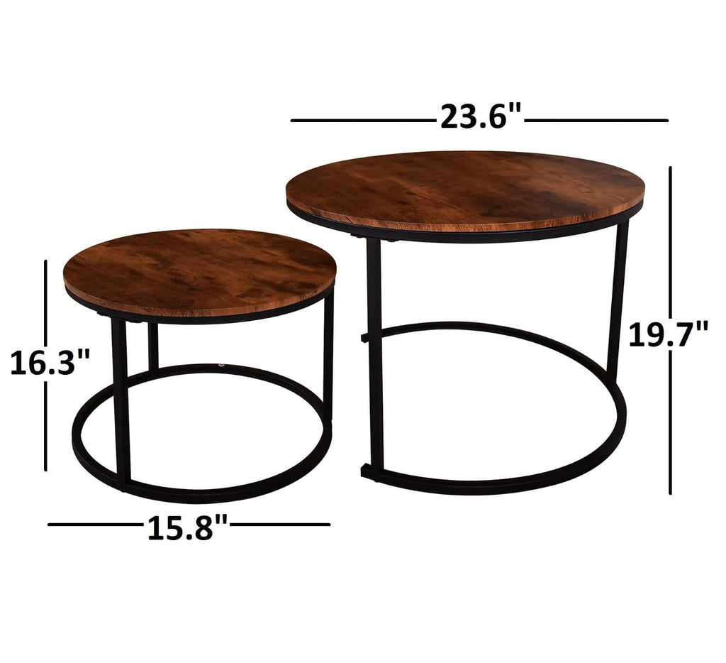 Round Nesting Coffee Table Modern Nesting Side Set of 2 End Table for Living Room Balcony Garden - Marwar Craft & Furniture
