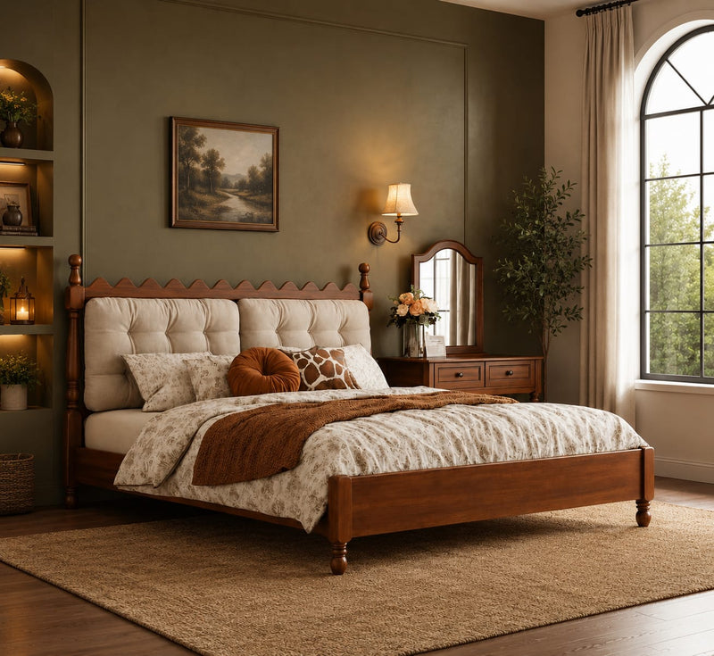 Royal Scalloped Wooden Bed – Premium Handcrafted Comfort