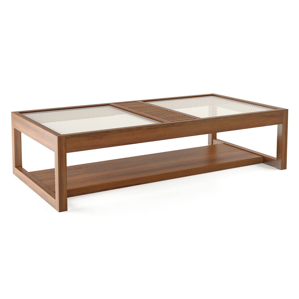 Fujiwara Rectangular Solid Wood Coffee Table In Amber Walnut Finish - Marwar Craft & Furiniture
