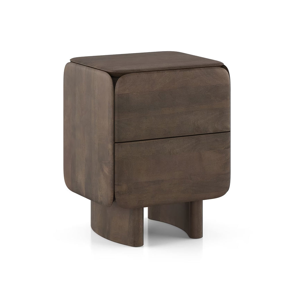 Olen Solid Wood Bedside Table In Danish Walnut Finish - Marwar Craft & Furniture