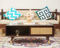 Solid Wood Rattan Cane One Drawer Coffee Table - Marwar Craft & Furniture