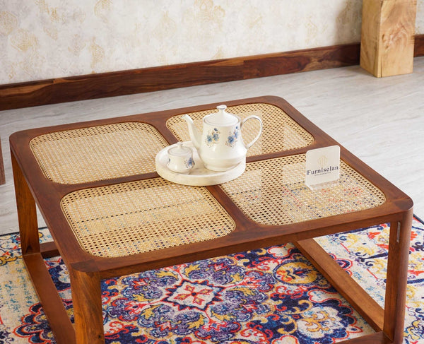 Boston Solid Wood Rattan Square Coffee Table - Marwar Craft & Furniture