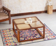 Boston Solid Wood Rattan Square Coffee Table - Marwar Craft & Furniture