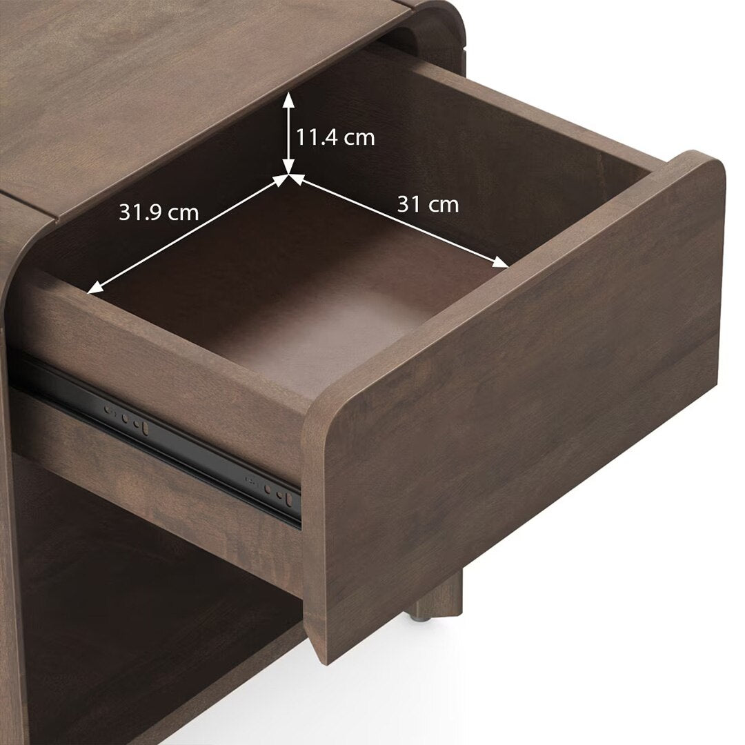 Hiro Solid Wood Bedside Table In Danish Walnut Finish - Marwar Craft & Furniture