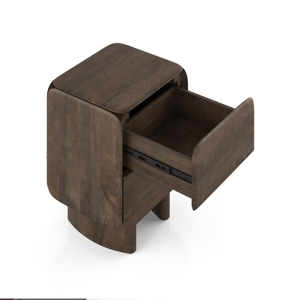 Olen Solid Wood Bedside Table In Danish Walnut Finish - Marwar Craft & Furniture