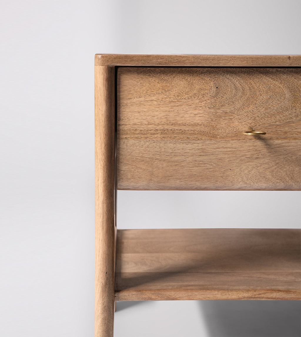 Lieaf Solid Wood Bed Side Table In Natural Finish - Woodenmood -Marwar Craft & Furniture