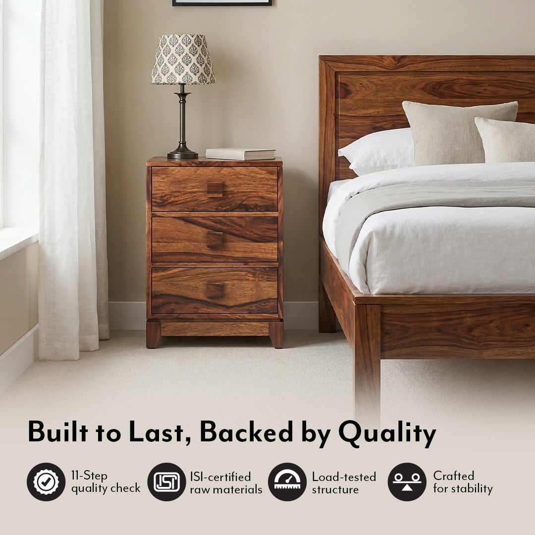 Magellan Solid Wood Bedside Table in Teak Finish - Marwar Craft & Furniture