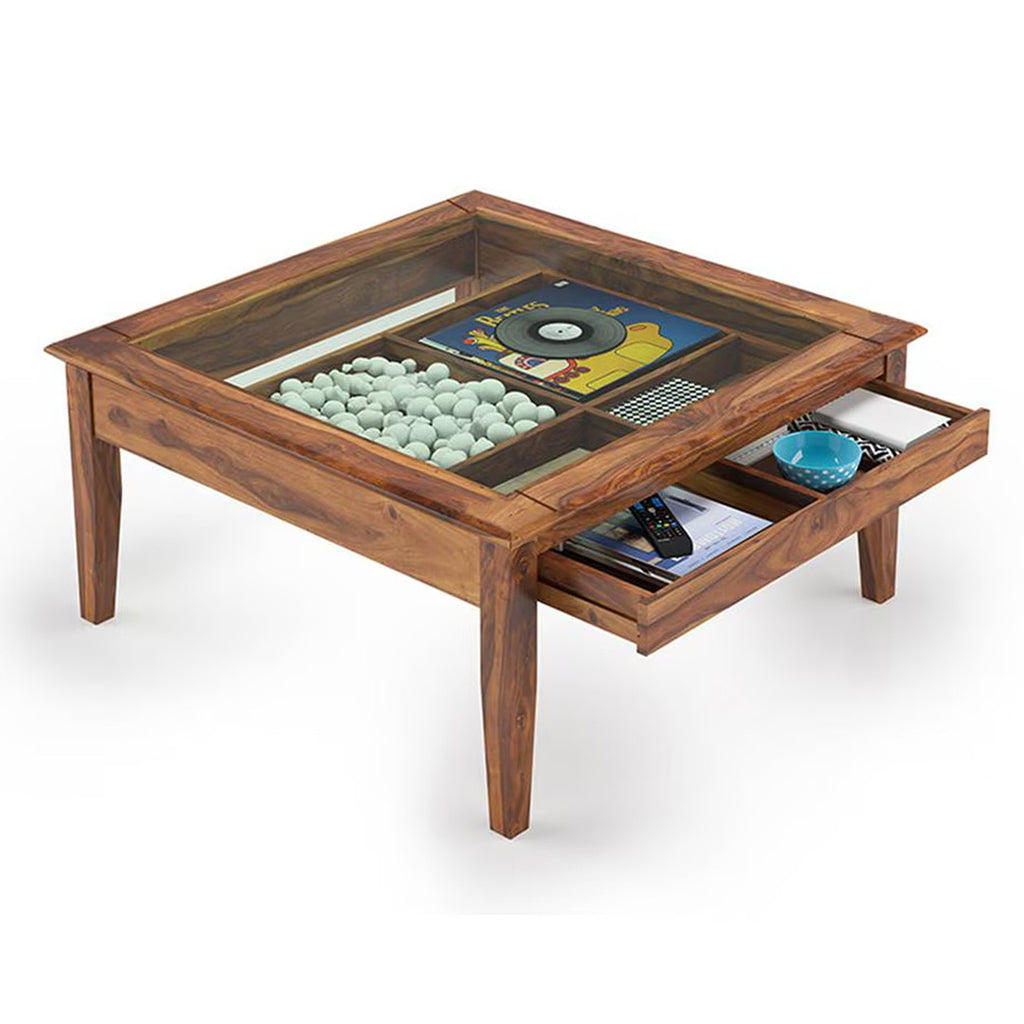 Tate Square Solid Wood Coffee Table In Teak Finish - Marwar Craft & Furiniture