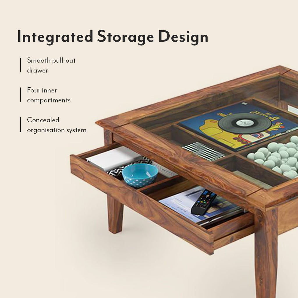 Tate Square Solid Wood Coffee Table In Teak Finish - Marwar Craft & Furiniture