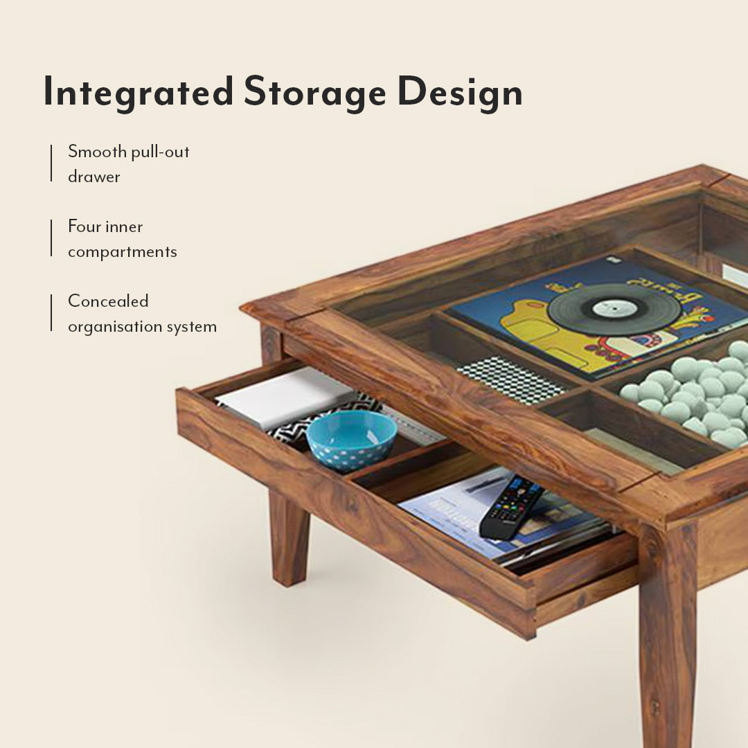 Tate Square Solid Wood Coffee Table In Teak Finish - Marwar Craft & Furiniture