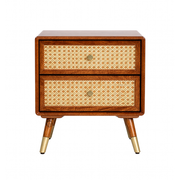 Solid Sheesham Wood Bedside Table with Cane Drawers – Marwar Craft & Furniture