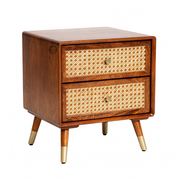 Solid Sheesham Wood Bedside Table with Cane Drawers – Marwar Craft & Furniture
