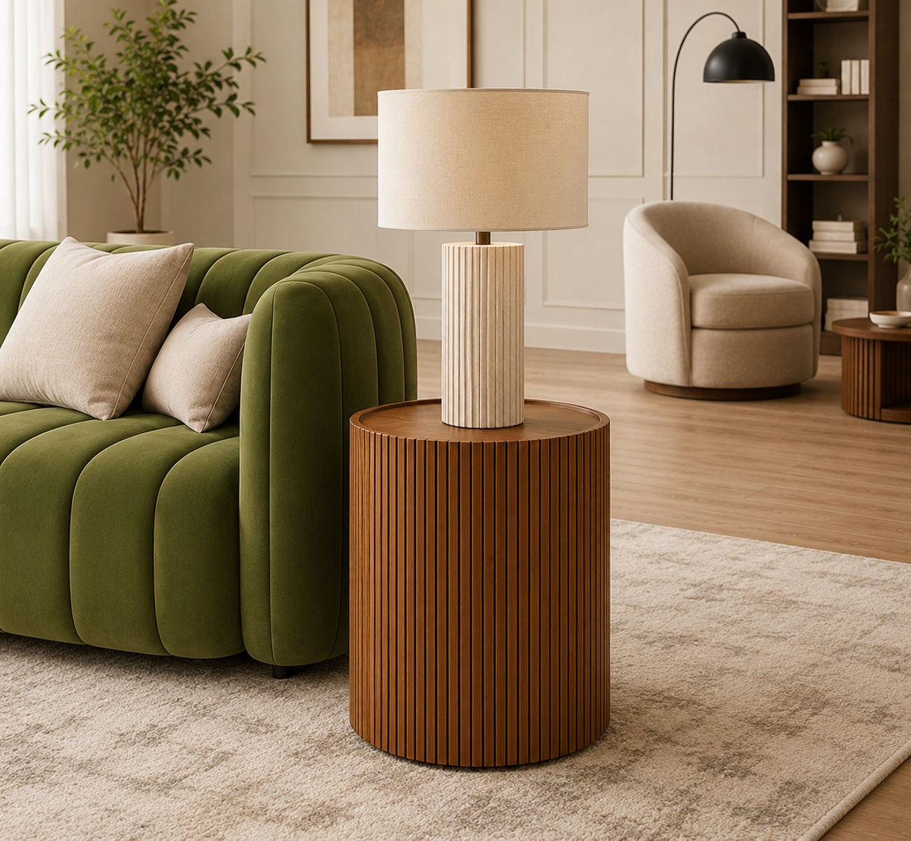 The Tapered Pillar Solid Wood Accent Table – Modern Circular Pedestal Side Table for Living Room &amp; Lounge