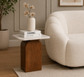 The Arch Luxury Marble-Top Side Table – Modern Solid Wood Pedestal End Table with White Marble Slab